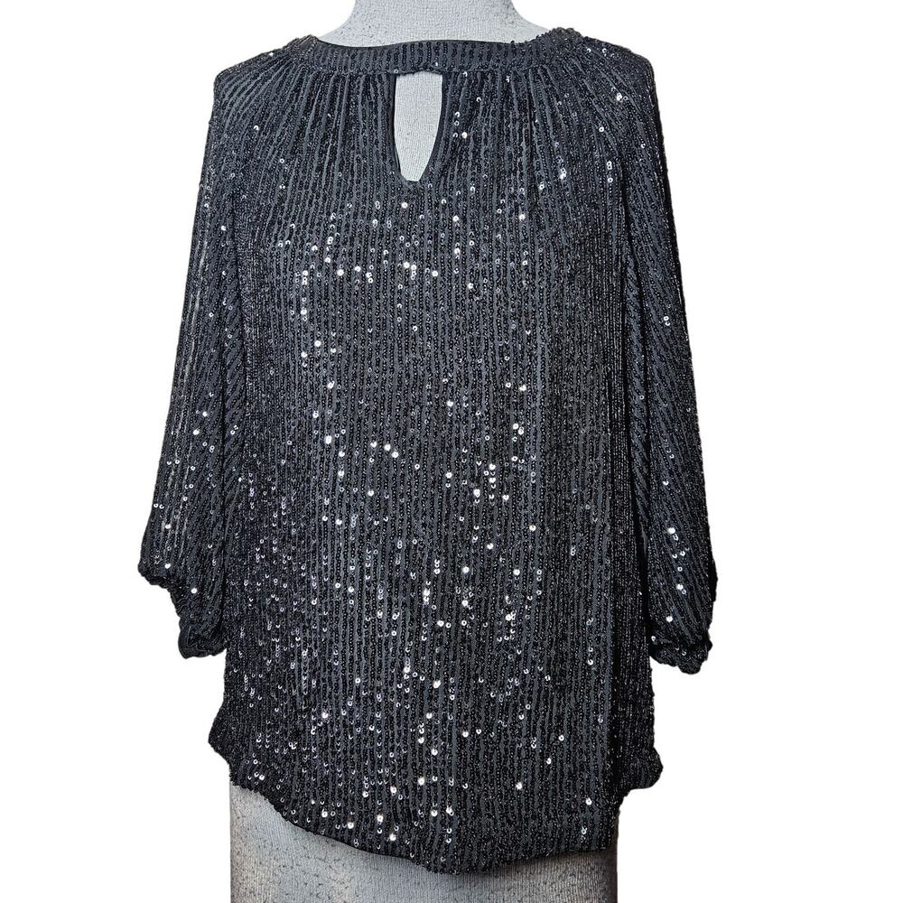 Vince Camuto Black Sequin Blouse Size XS